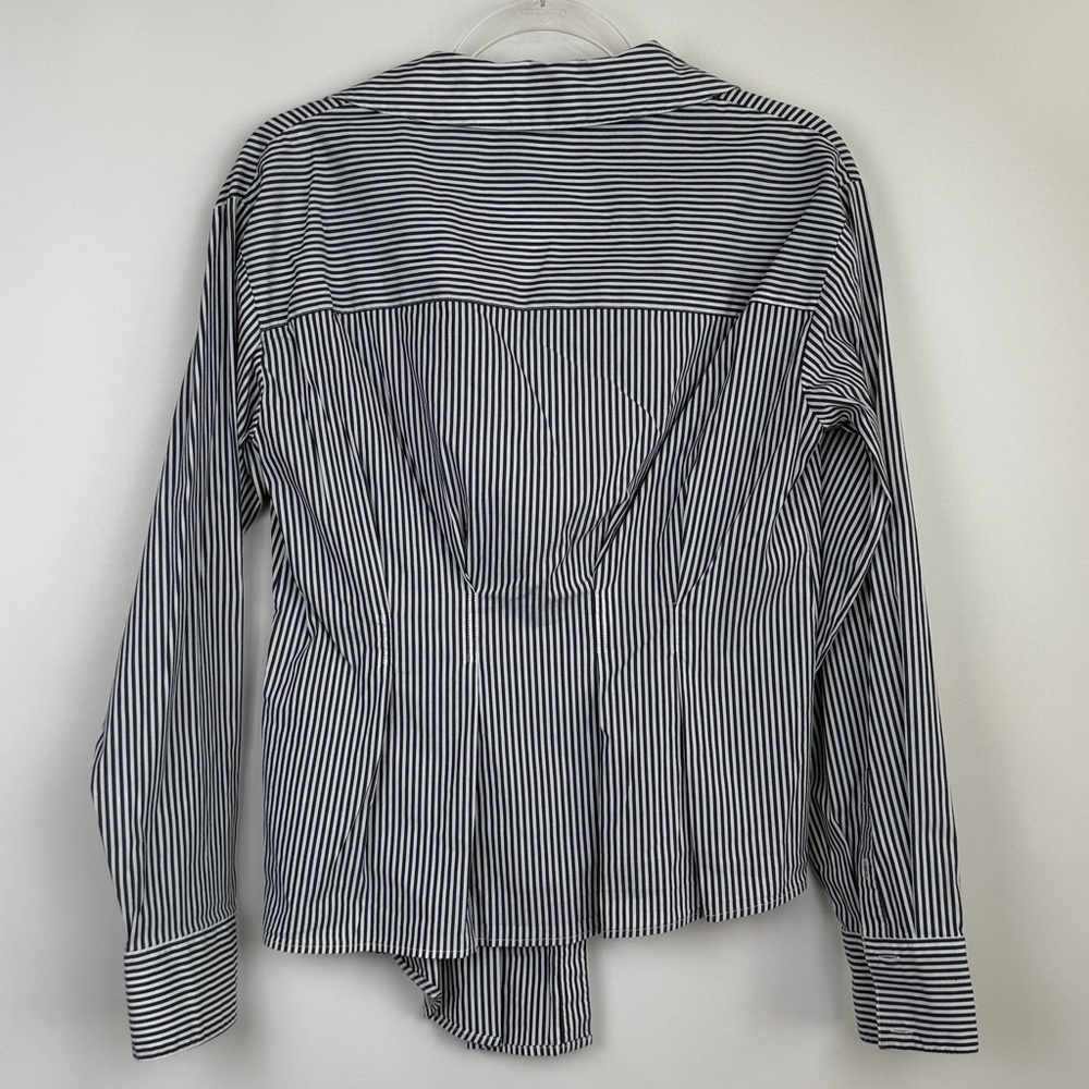 Veronica Beard Rosamund Striped Asymmetrical Wrap Shirt in Charcoal/White Size 8 - Picture 8 of 12
